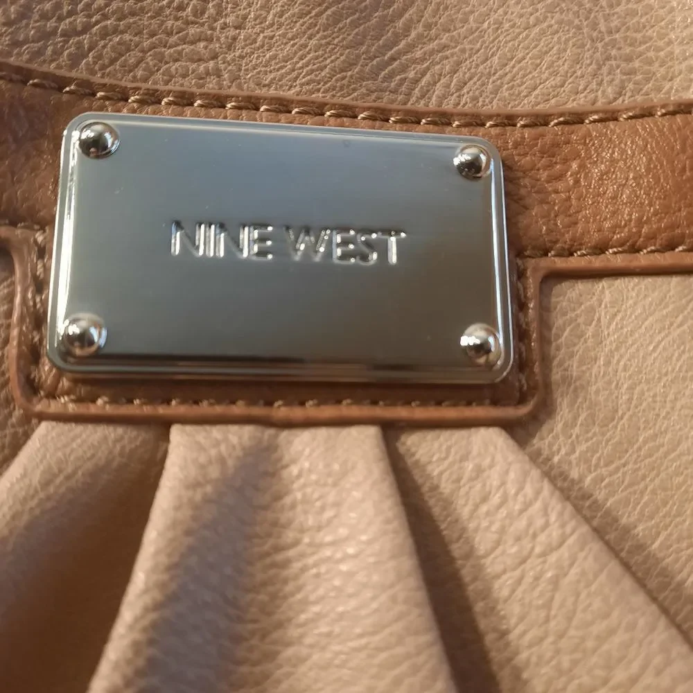 Nine West Handbag Clockwork Satchel Beige Brown Womens